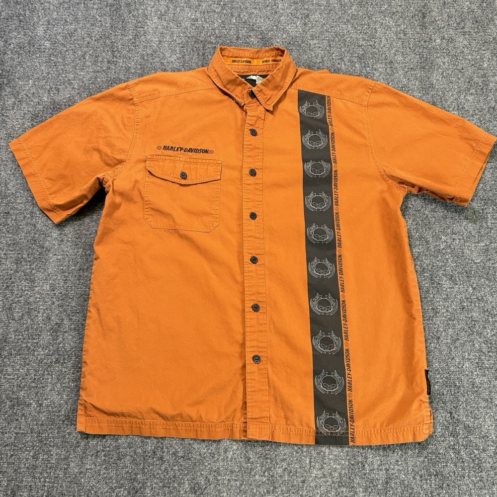 Vintage Harley Davidson Shirt Mens Large Motorcycle Skull Short Sleeve Button Up